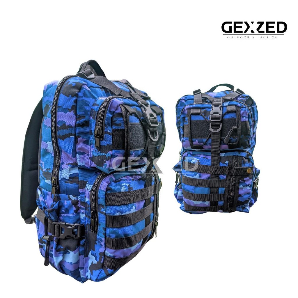 GEXZED-Tas ransel premium dewasa ukuran 24 Liter bahan cordura warna loreng biru