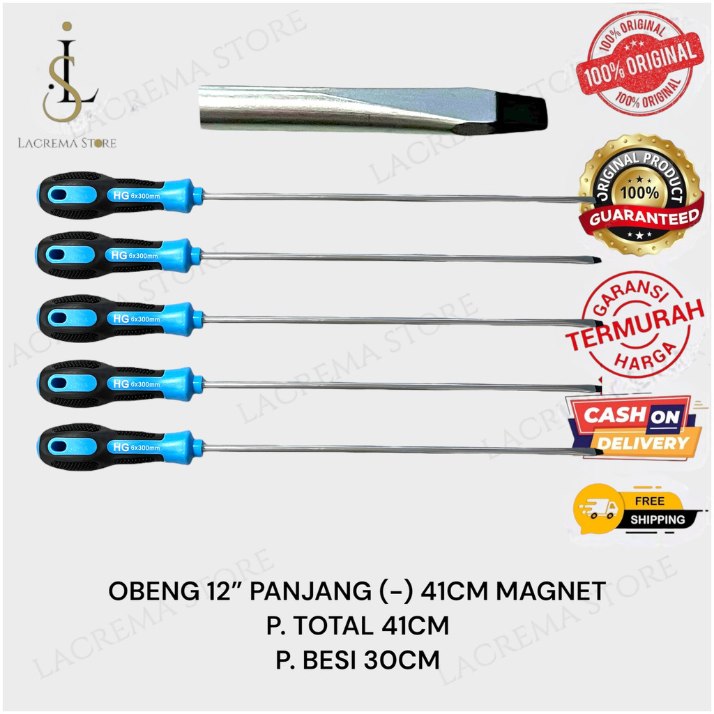 OBENG PANJANG MAGNET MINUS (-) GAGANG KARET 12 INCH BIRU