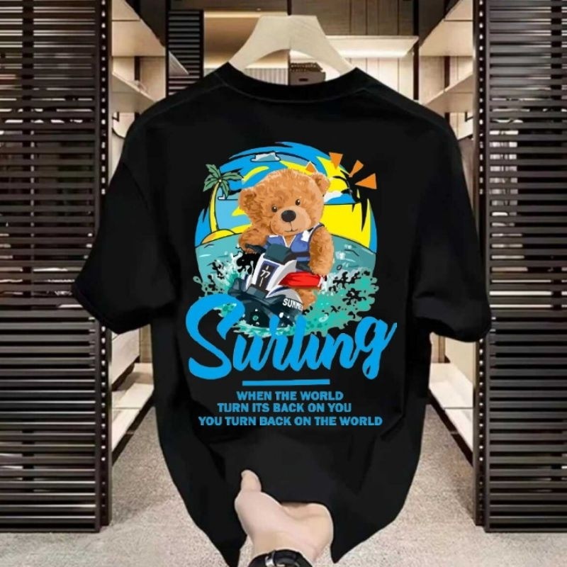 Kaos Jepang Pria Japanese Style Baju Tshirt Longgar Pria/Wanita Motif Bear Jetski UNISEX