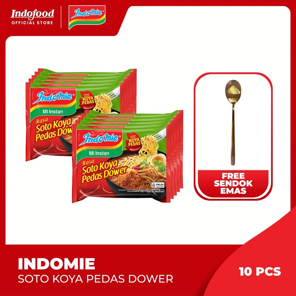 

10 PCS - Indomie Soto Koya Pedas Dower 76 Gr Free Sendok Emas