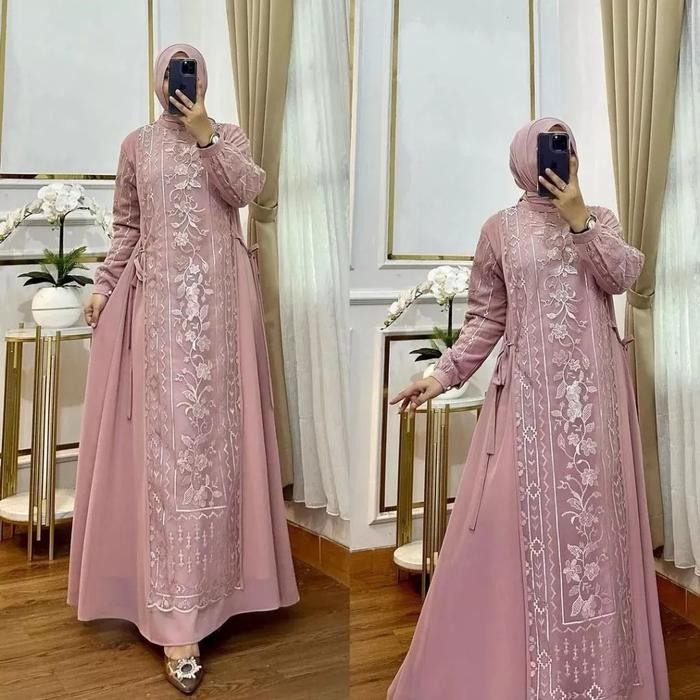 "C.Hyl S" - TERLARIS Gamis Wanita Kekinian Mewah Terbaru WILONA SET DRESS BO Bahan  Cerutty Babydoll