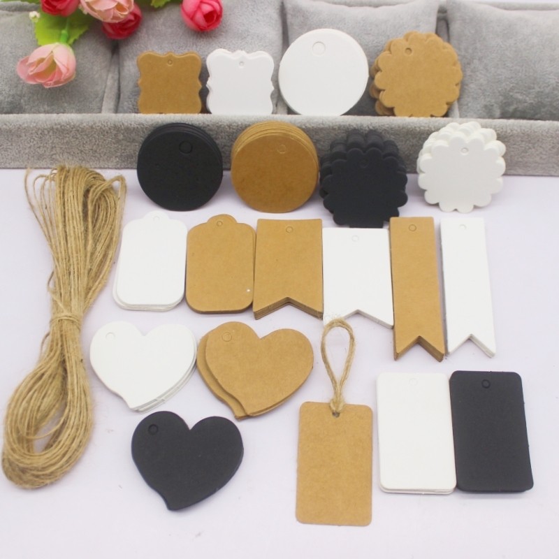 

Various paper gift hang tags, 100 pieces per batch, white kraft paper gift packaging labels, handmade price labels