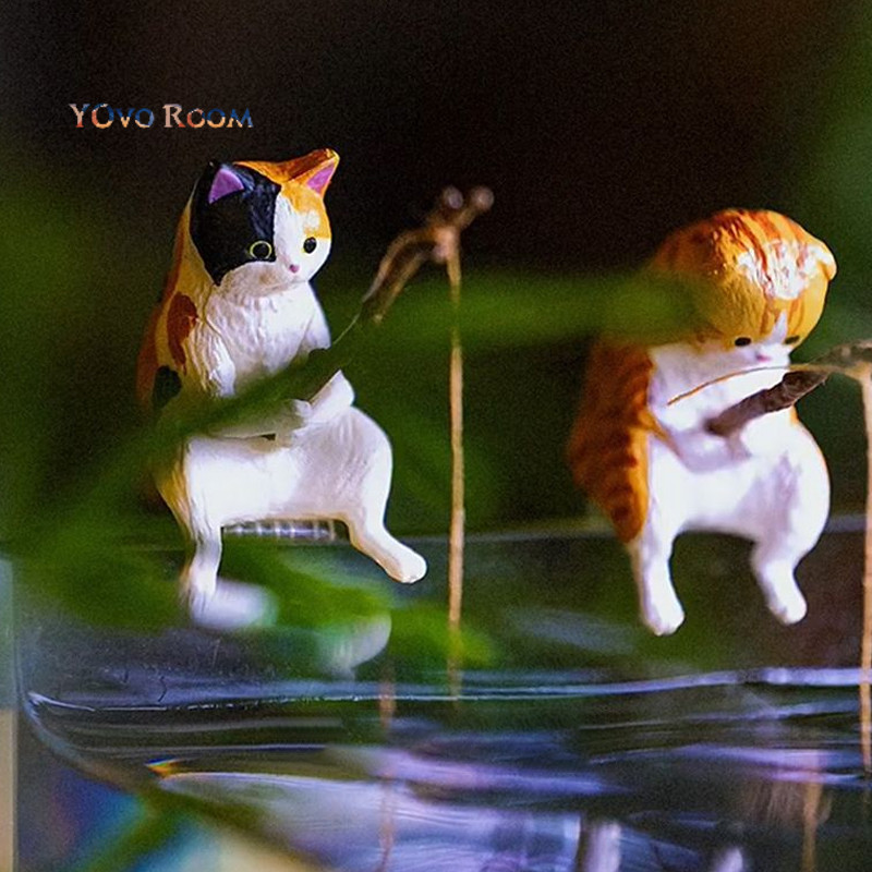 Miniatur Kucing Decoration Memancing Kucing Ornamen Kucing Memancing Dekorasi Aquarium Ikan YOvo