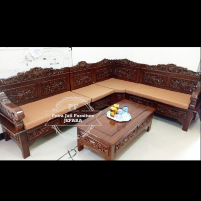 Kursi sudut ruangan L ukir Jepara kayu jati + busa mebel murah gratis ongkir FG9