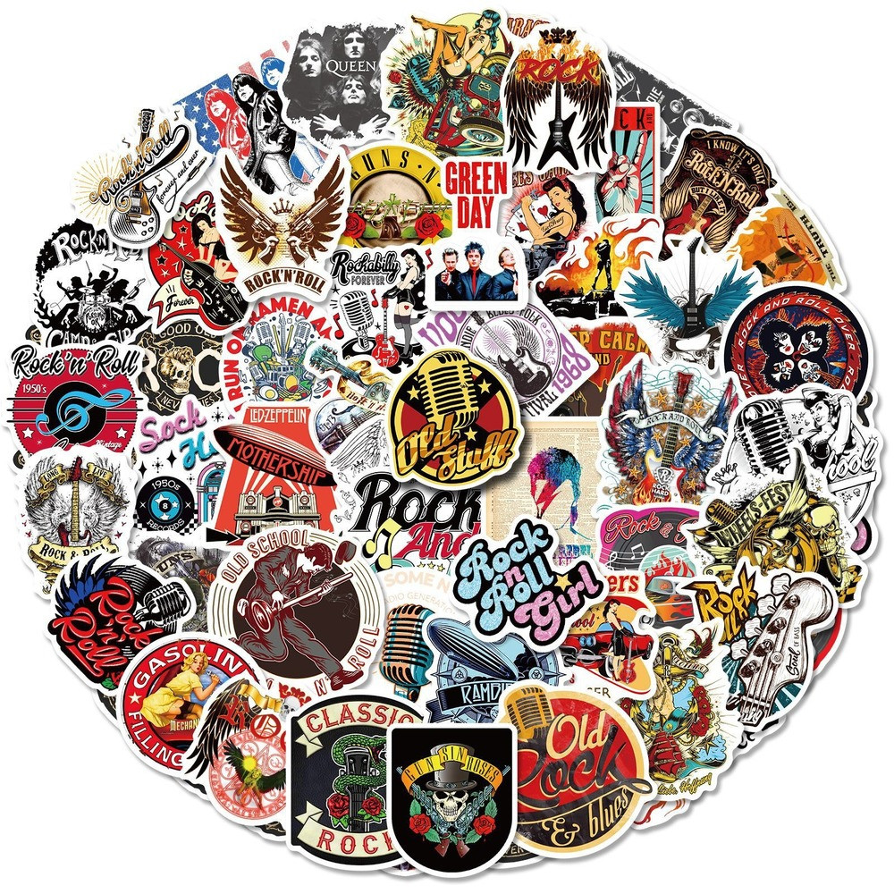 

10/25/50pcs Retro Rock Roll Music Stickers Graffiti for Guitar Rock Band Hiphop Luggage Laptop Skateboard Motorcycle Bicycle Car