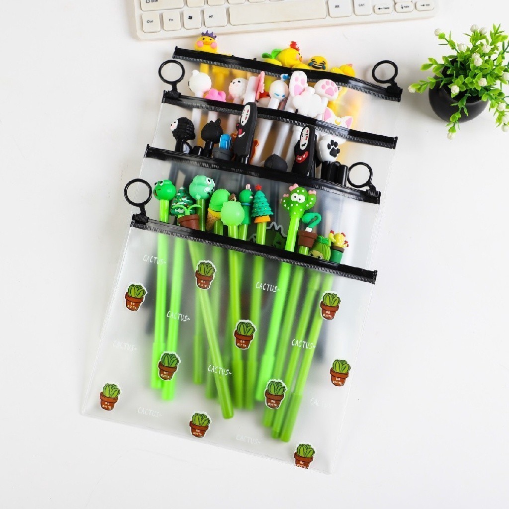 

ORLEE HL0078 Pena Karakter Set Pouch Isi 20 Pcs Tempat Pensil Transparan Zipper Bag Y1072