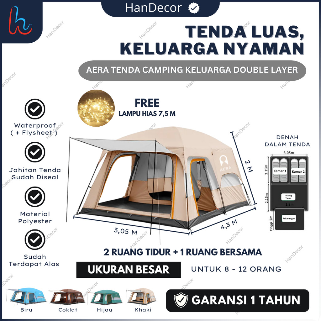 TENDA CAMPING DOUBLE LAYER 8 ORANG  | TENDA CAMPING FAMILY 8-12 ORANG DOUBLE LAYER WATERPROOF