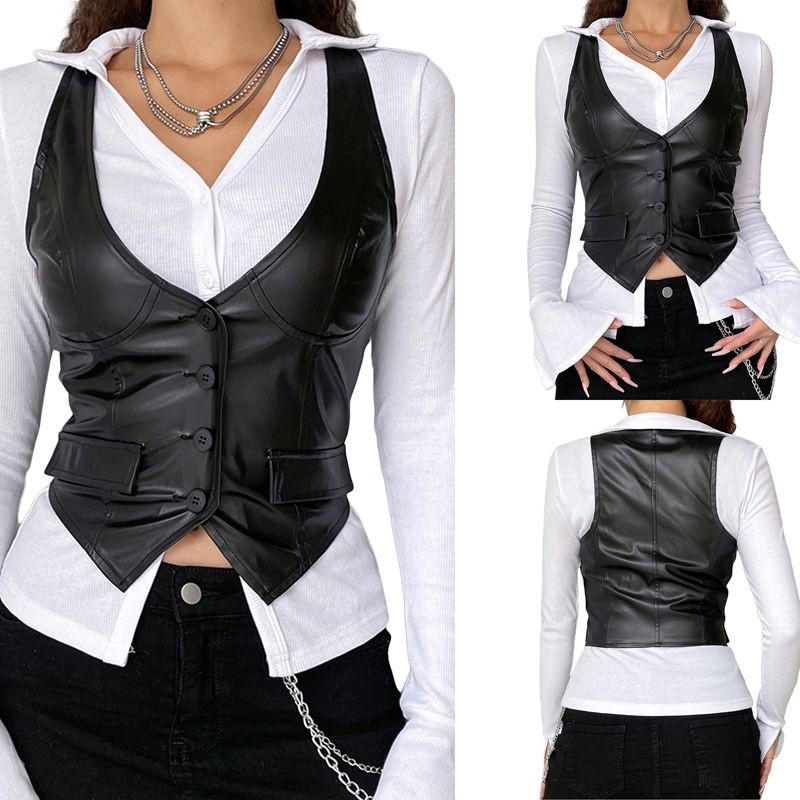 rompi kulit wanita / vest Leather / rompi kulit wanita Korean style / outfit dance K-Pop