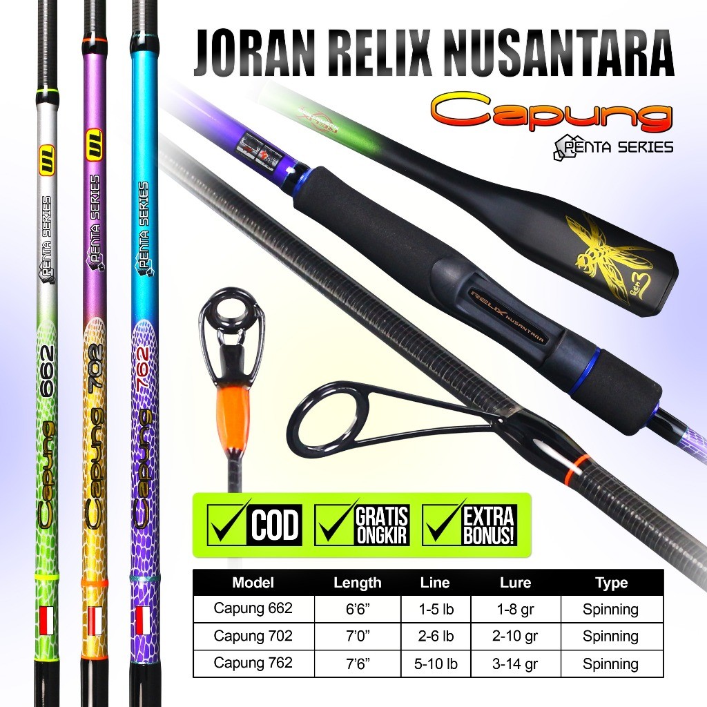 JAMIN MURAH EXTRA BONUS Joran Relix Nusantara CAPUNG GEN 2  dan Gen 3 Spinning dan BC ( BaitCasting 