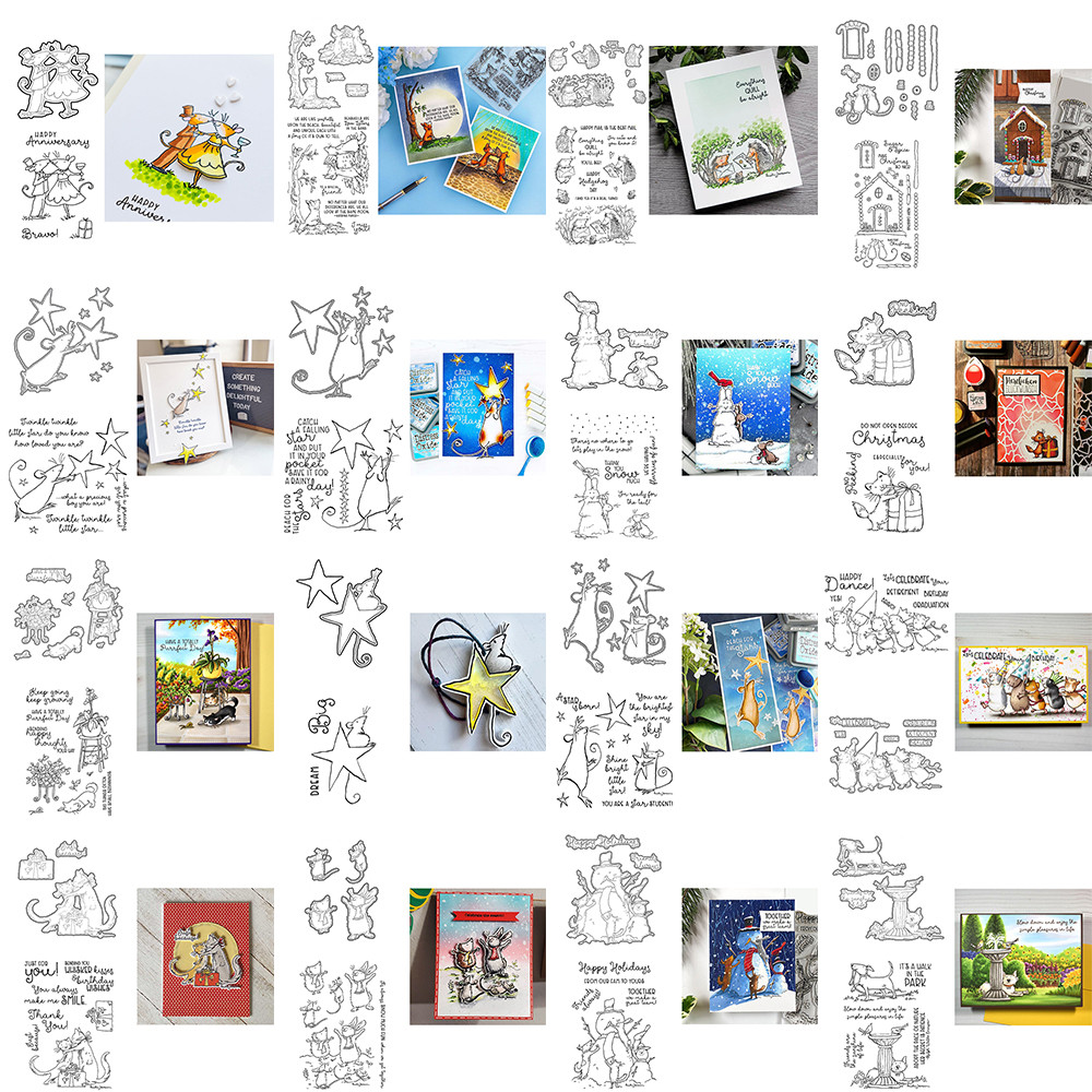 

Mice Family Collection Metal Cutting Dies Clear Stamp Star Gifts Holiday Ornament for DIY Scrapbooking Crafting Making Template