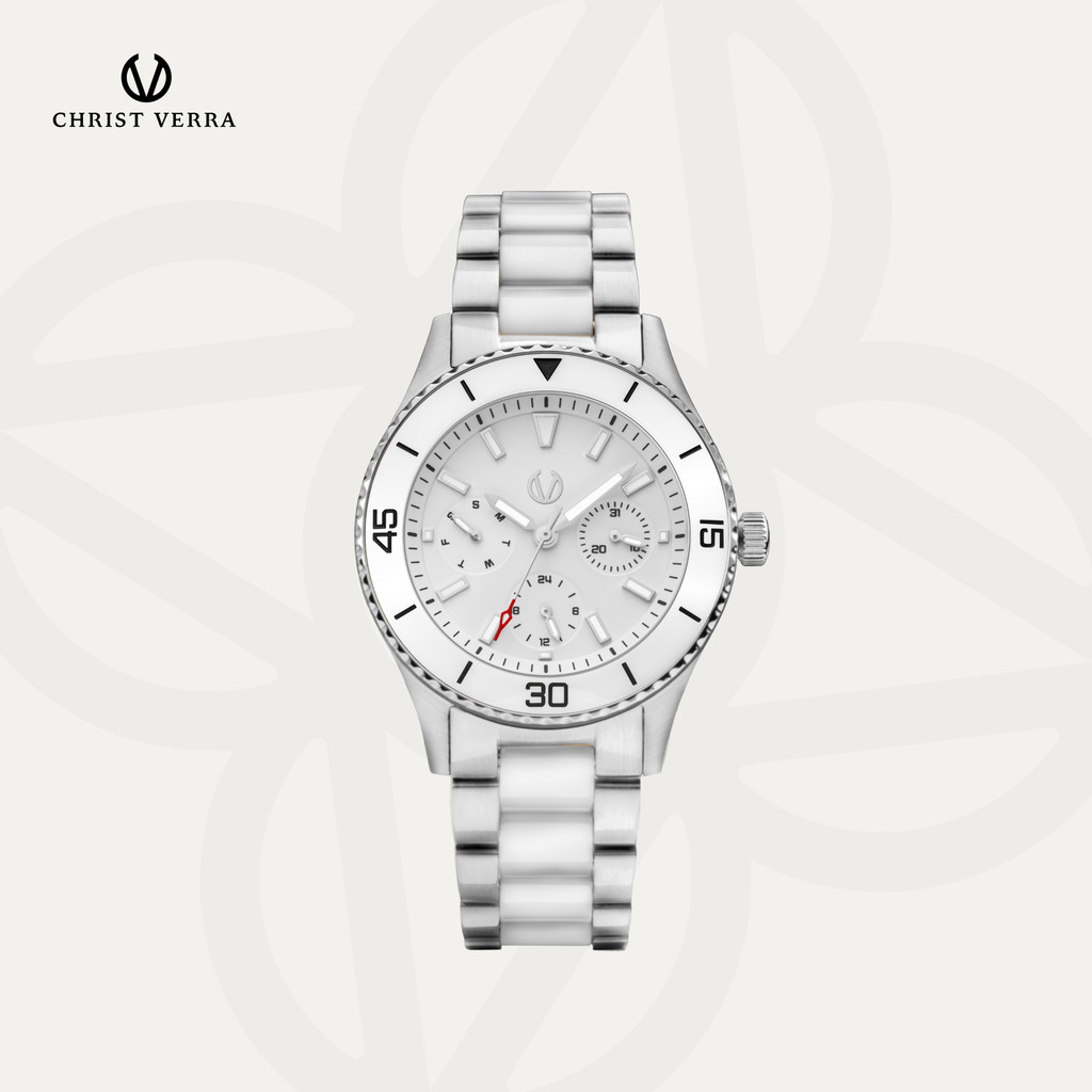 Christ Verra Casual Women's Watches Jam Tangan Wanita Tali Rantai Lady Bold  CV 12351L-51 WHT