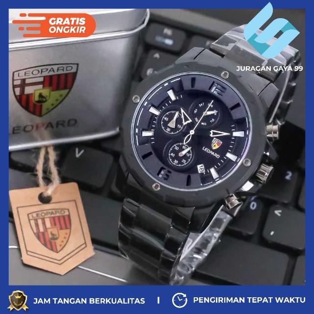 Jam Tangan Pria Fashion Leopard Original SL 8806 Free Logam Chronograph Tanggal Aktif - Bisa Bayar D
