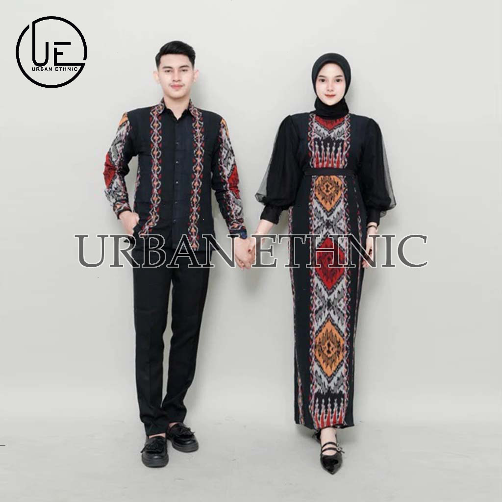 Set couple najwa tenun troso, dress kondangan ethnic, couple baju kondangan, couple prewed, kemeja p