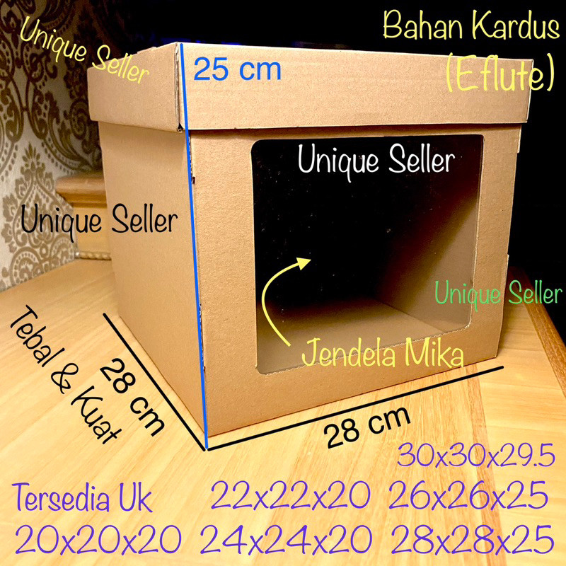 Dus Kotak Box Tart Cake Tinggi 28x28x25 EFLUTE / Dus Box Kotak Kue Tart Tinggi Tutup Pisah 28 x 28 x