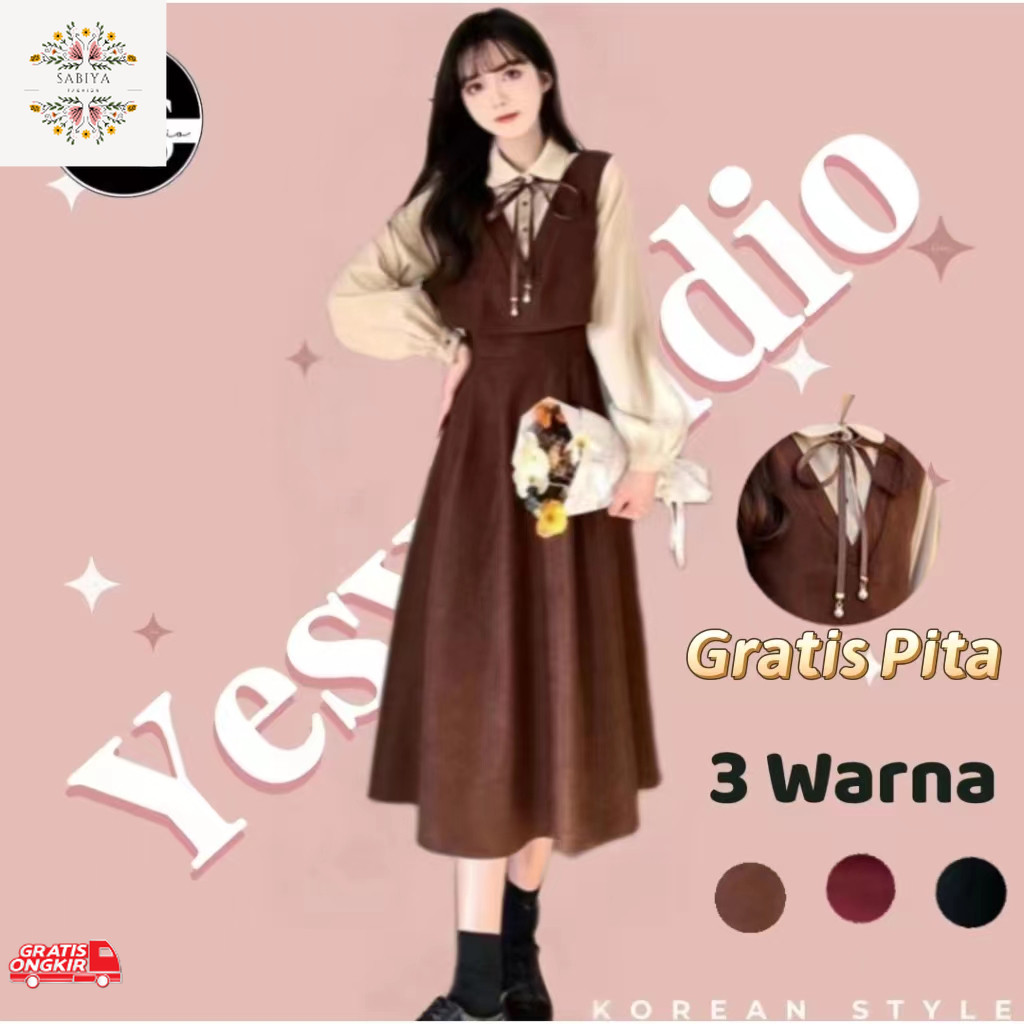 Dress Korea / 【HIJAB FRIENDLY】VINTAGE ROSEMARY DRESS MIDI LENGAN PANJANG RETRO PRANCIS