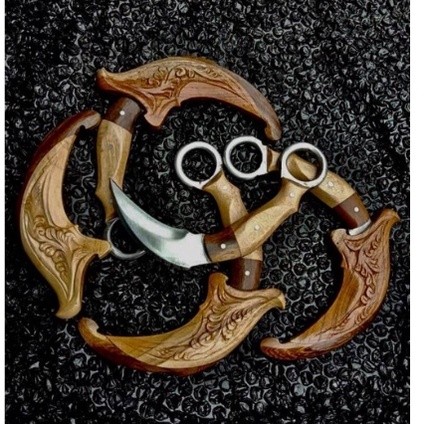 KARAMBIT SILAT KAYU JATI UKIR (ASLI)
