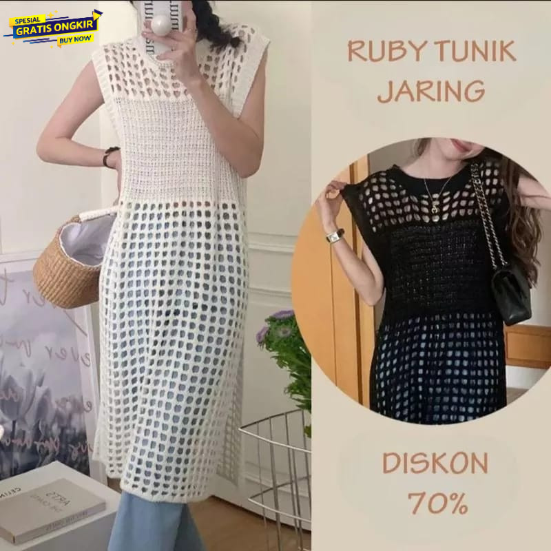 RUBY DRESS RAJUT JARING / TUNIK RUBY JARING / OUTWEAR RAJUT DRESS / RUBY KNIT / Atasan tunik rajut j