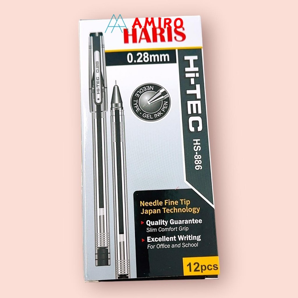 

(0.28mm) HI TECH Pulpen 1 Box=12 Pcs / PEN GEL HITECH HI-TECH Murah/ Pel Jel Mata Jarum Hi tech H 1PAK