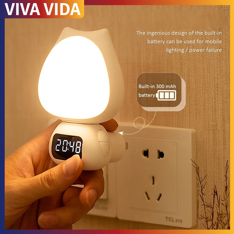 Viva Lampu Tidur Model Kucing LED Wireless Lampu Tidur Jam Remote Digital Rechargeable/ Night Light 