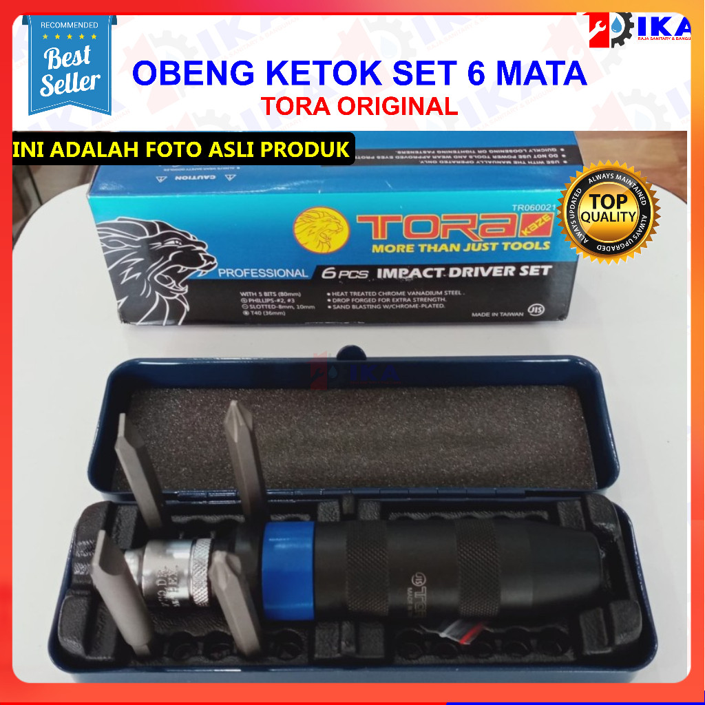 OBENG KETOK TORA SET ORIGINAL / IMPACT DRIVER SET 1 KOTAK ISI 6 SET MATA + OBENG KETOK TR060021