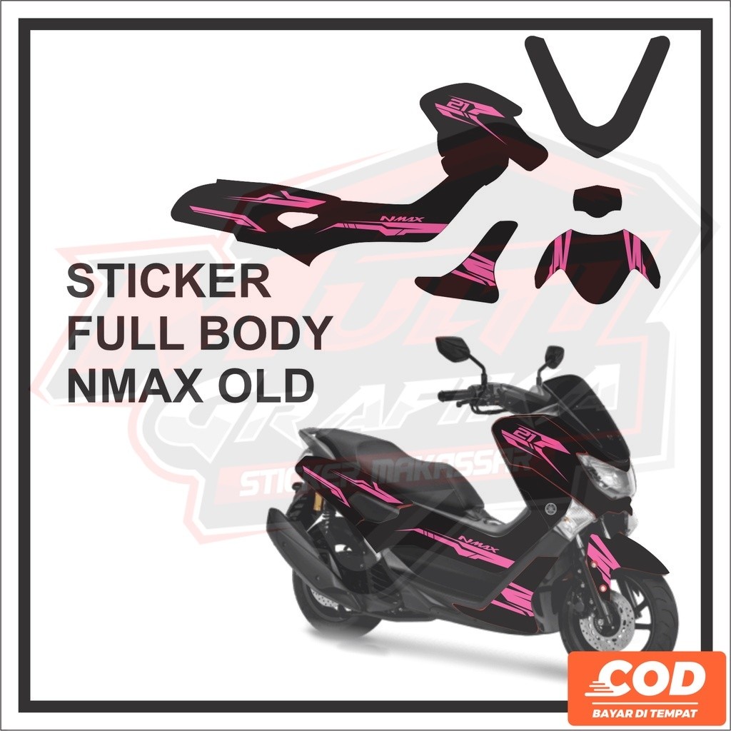 Stiker Decal Motor YAMAHA NMAX OLD Full Body Sticker NMAX LAMA Motif Hitam Pink Bisa Request Nama da