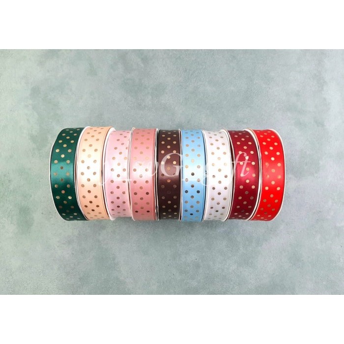 

Pita Satin - Polkadot Emas ; Mix Colours ; Lebar 2.5cm ; 1 Pack 1 Piece