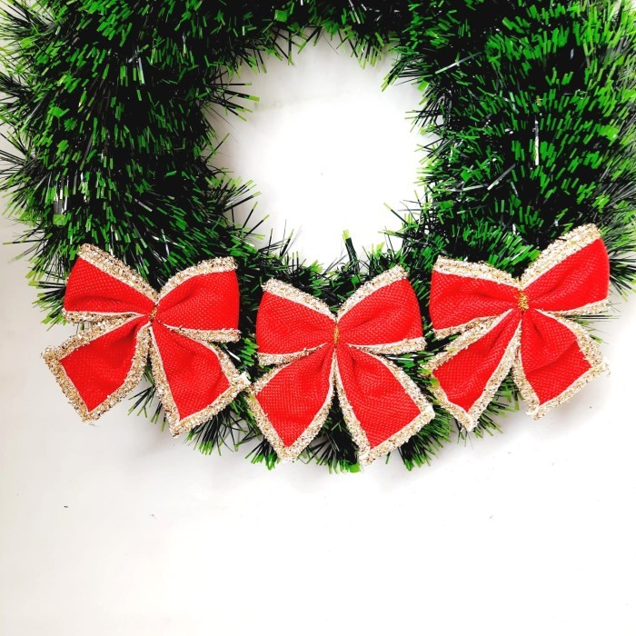 

Pita Natal isi 3 Pita Merah Emas Hiasan Parcel Kado Natal Murah Dekor - AB 6145 ISI 3