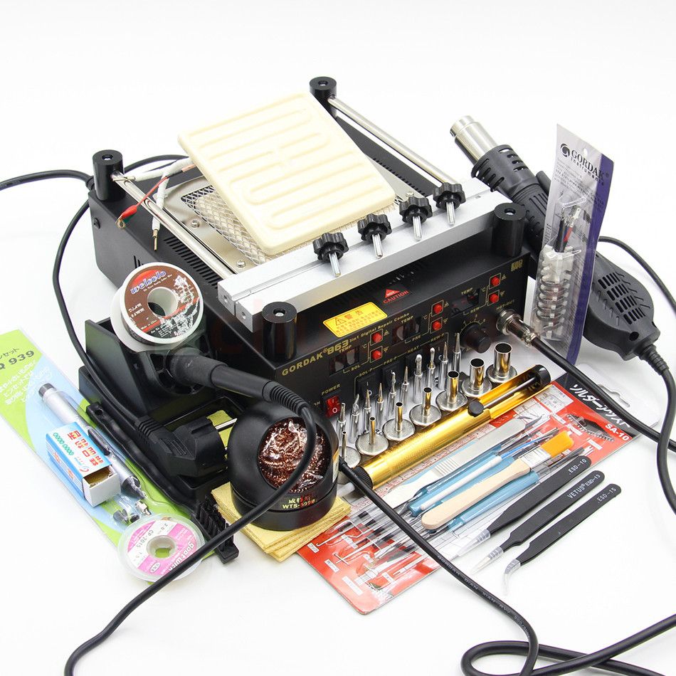 Gordak 863 3 in 1 Digital Hot Air Heat Gun BGA Rework Soldering Station Electric Soldering iron IR I