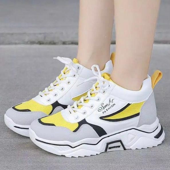 SR Sepatu Sneakers Kasual SPORLER Wanita Sepatu Sneakers Korea Wanita - Kuning, 40