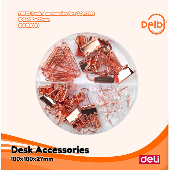 

Deli Office Combination Penjepit kertas / Paper Clip Binder Clip and Push Pin Rose Gold 78553 Desk Accessories Set GOLDEN 100x100x27mm