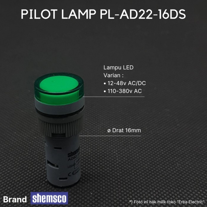 MU99 Pilot Lamp GREEN 16mm 12-48v Indicator Lamp 12v 24v 48v PLAD