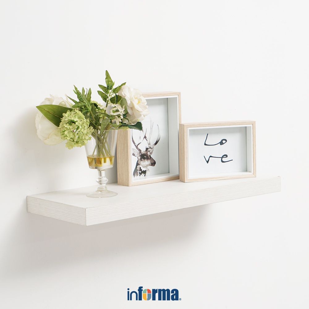 Informa Rak Dinding Kayu 60X23.5X3.8 cm - Putih Decorative Wall Shelf Rak Tembok Serbaguna Ambalan D
