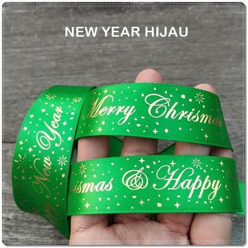 

GNATL-298 : Pita Natal Saten Import Poli Emas 2,5 cm (per rol) - new year hijau