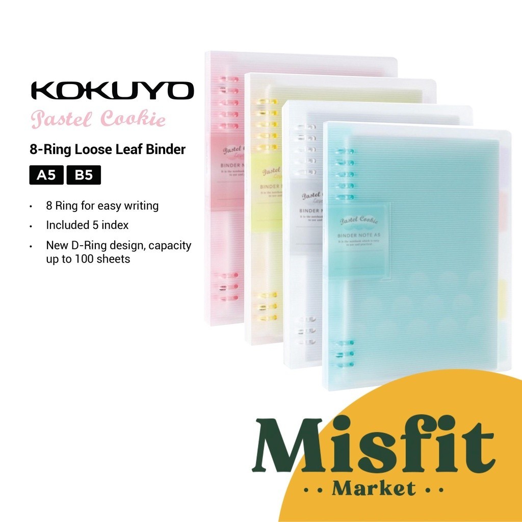 

Kokuyo Pastel Cookie 8-Ring Loose Leaf Binder with 5 Index Tabs A5 B5 Notebook Buku Tulis Folder 360 Lipat