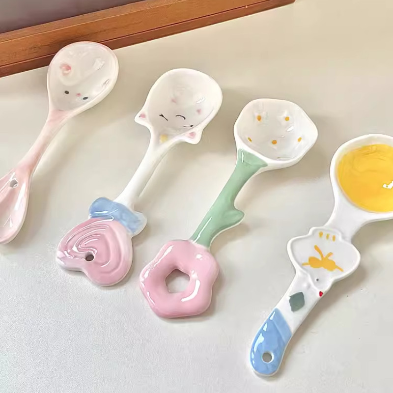 

Irregular Ceramic Rice Spoon, Cute Scoop, Creative Long Handle, Soup Spoon, Cartoon Tableware, Modern, Simple, Household, Kitche