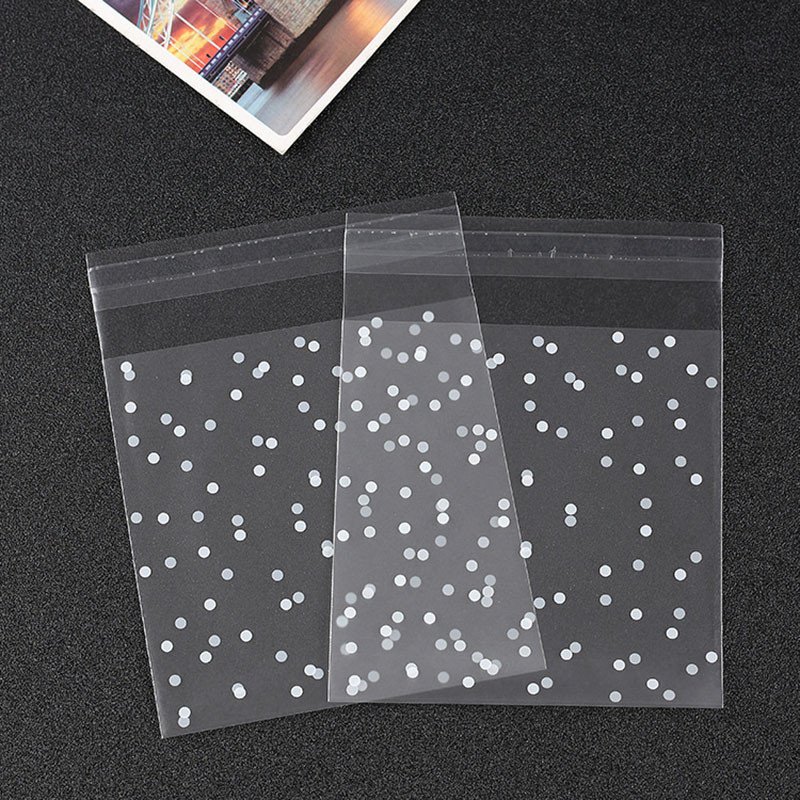 

100pcs Plastic Transparent Cellophane Candy Bags Self Adhesive White Polka Dot Candy Cookie Gift Bags For Wedding Birthday Party