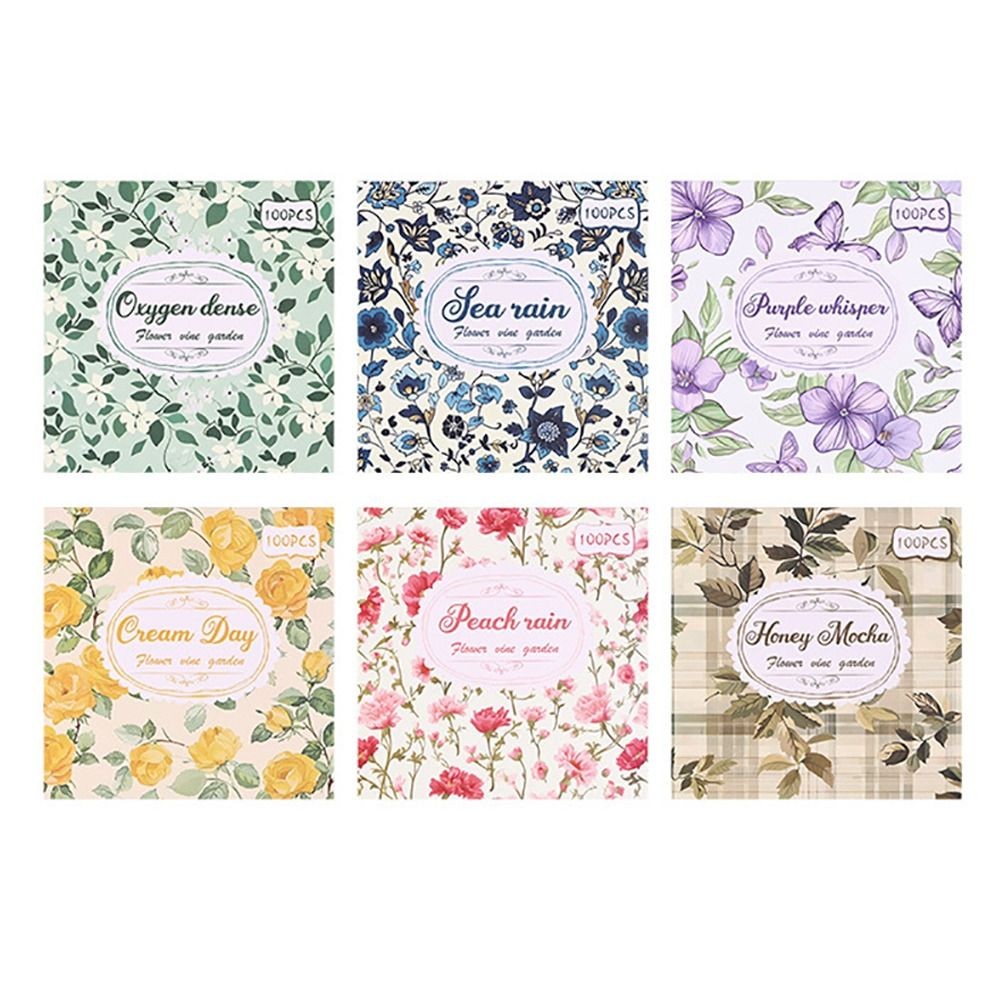 

100Pcs Fashion Flower Vine Themed Non-Sticky Notes DIY Stationery Message Notes Non-Sticky Memo Pad