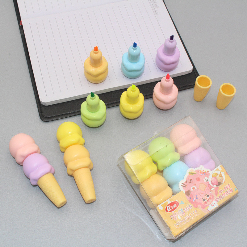 

6 Colors /Set Lytwtw's Cute Kawai iassembled Ice Cream Candy Color Highlighter Office School Supplies Gift