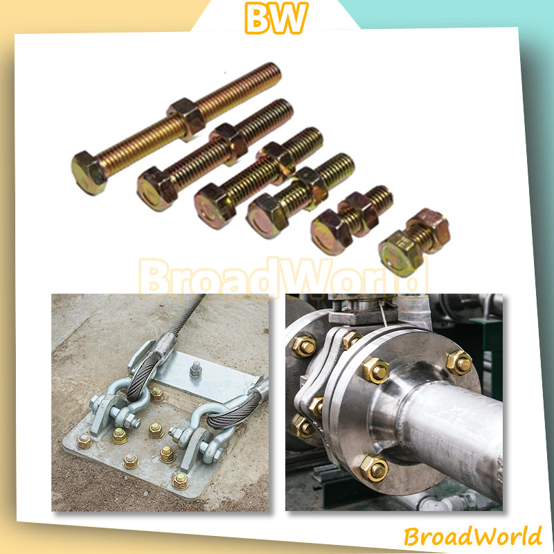 baut mur kuning kunci / baut mur hexagon galvanis kuning