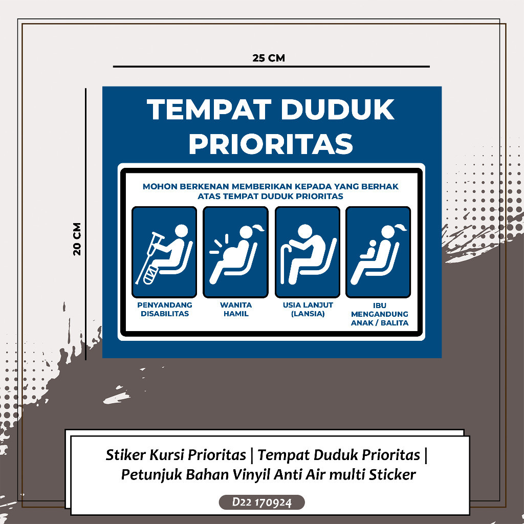 

Stiker Kursi Prioritas | Tempat Duduk Prioritas | Petunjuk Bahan Vinyil Anti Air multi Sticker