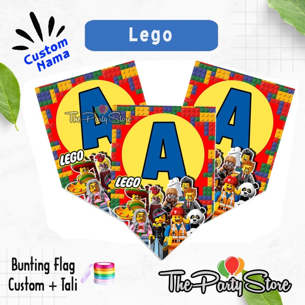 Banner Bunting Flag Happy Birthday Karakter LEGO /Banner Custom Huruf dan Angka