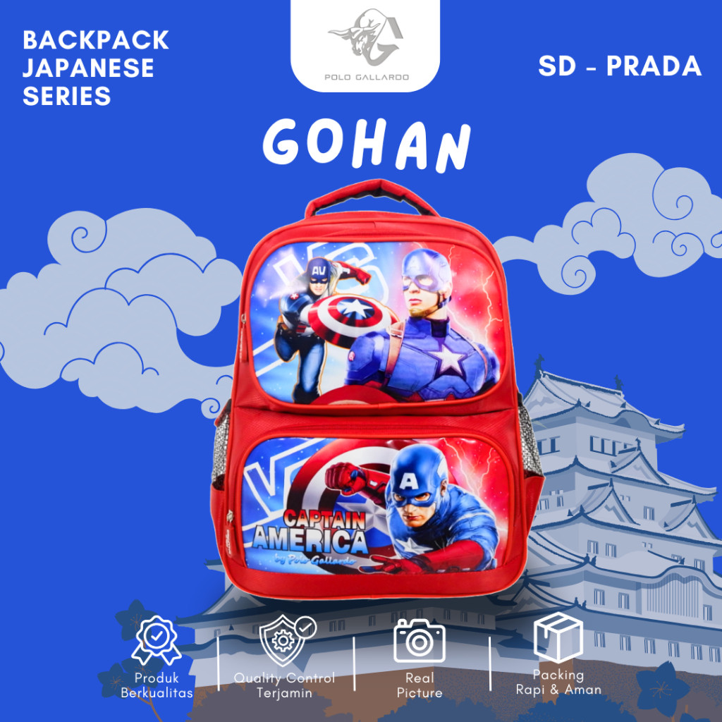 Tas Ransel SD Anak Perempuan Laki-laki Polo Gallardo BPR23 Motif Backpack Bahan Prada