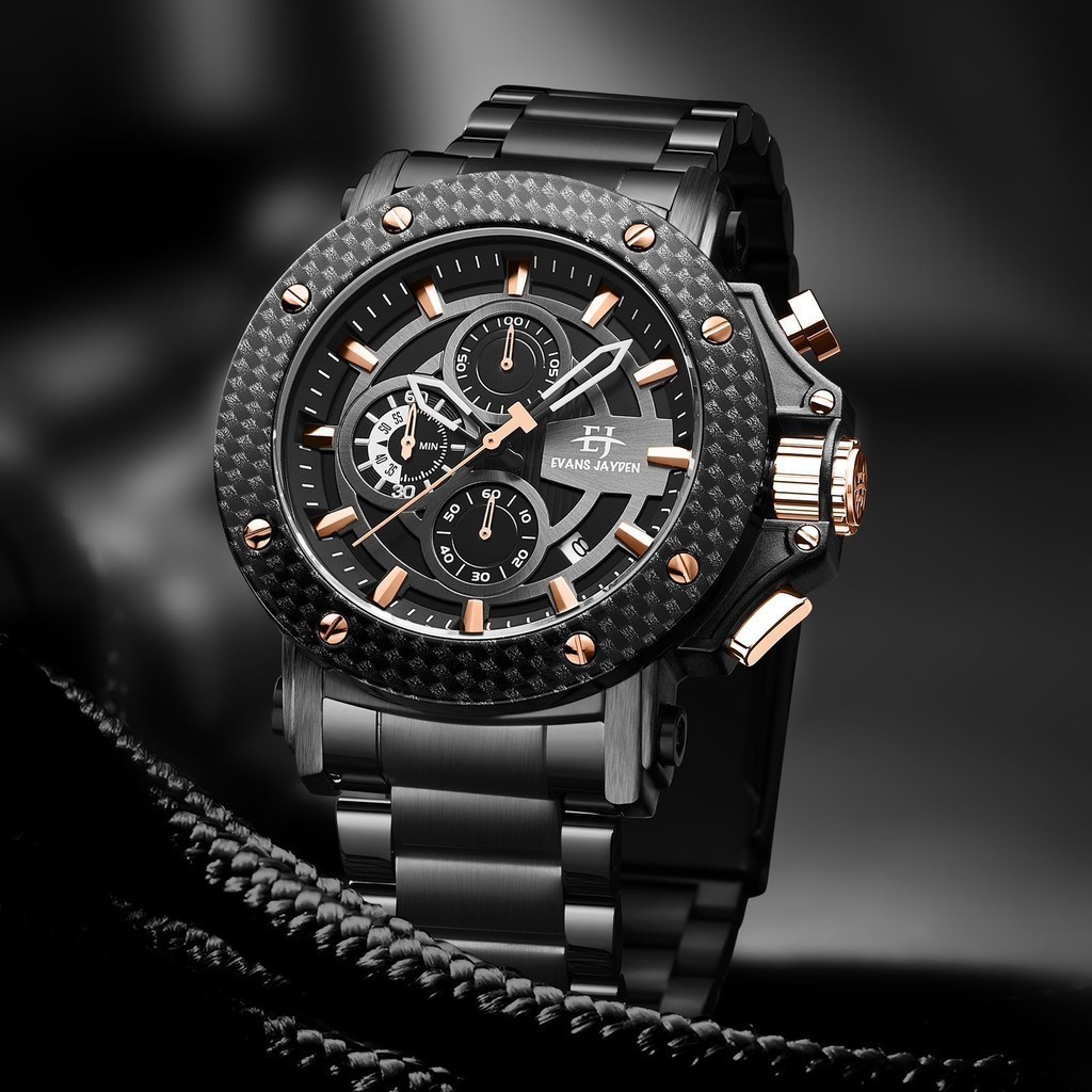 Buy 1 Get 1 Evans Jayden Jam Tangan Pria EJ 9842 Rantai Stainless Steel Chronograph Kaca Sapphire Wa