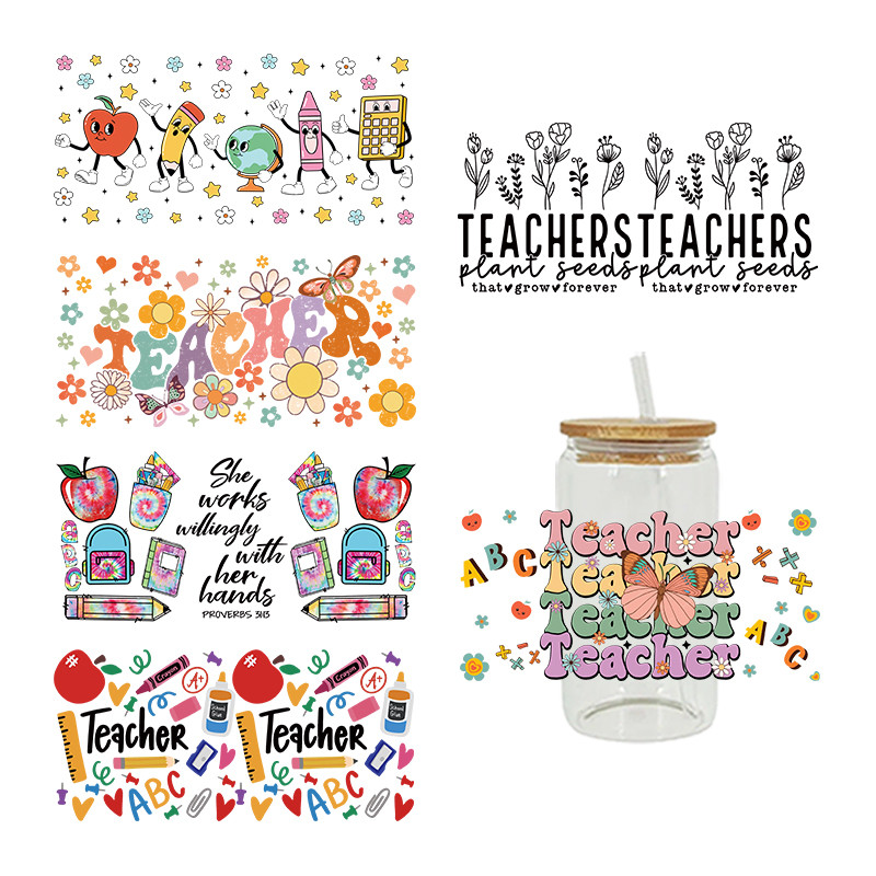 

UV DTF Transfer Sticker Teacher Theme For The 16oz Libbey Glasses Wraps Cup Can DIY Waterproof D12810