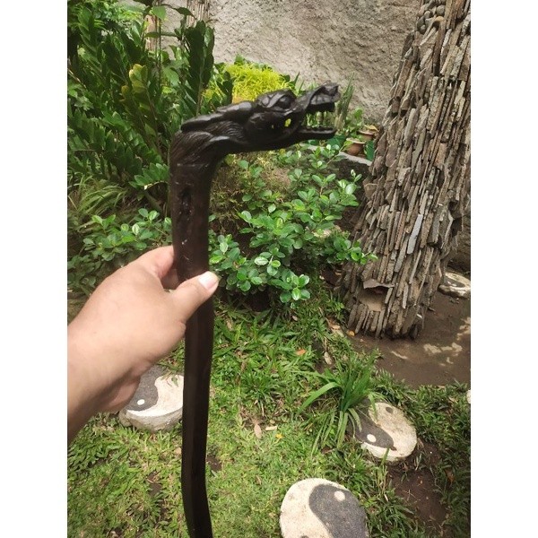 MAKRIFATBUSINESS tongkat  jalan stigi wulung /tongkat kayu stigi ukir naga model 075