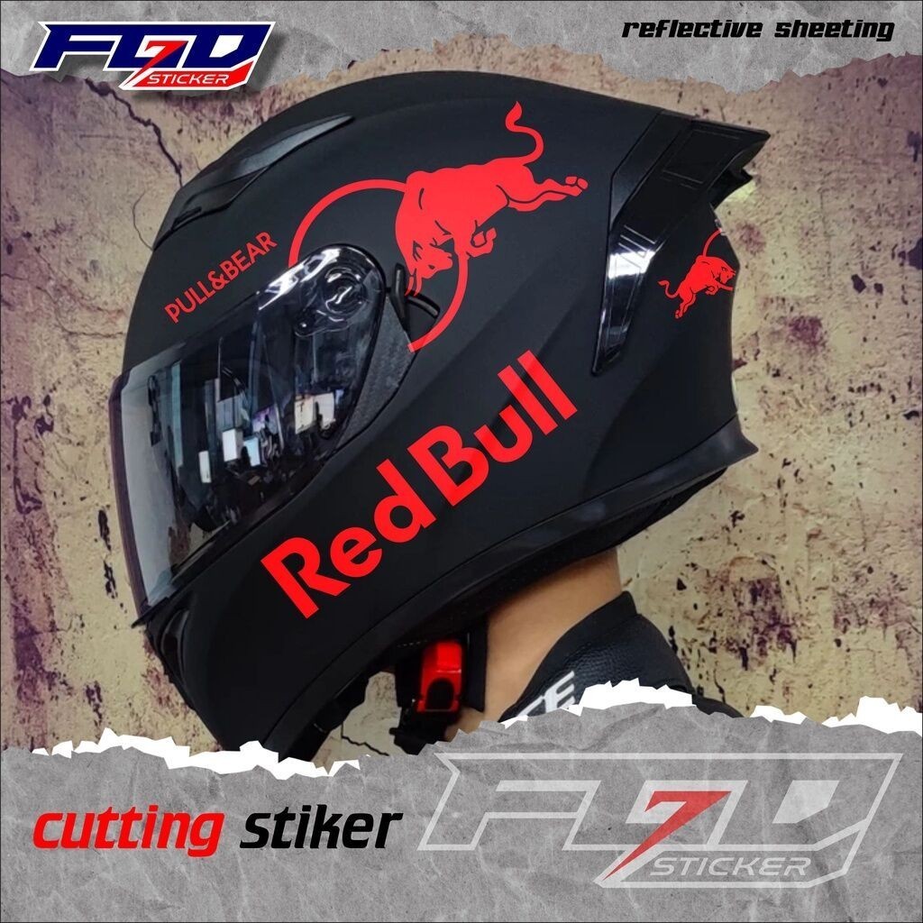stiker Red Bull, helm full face, full set, 1 set, cutting stiker sesuai gambar,