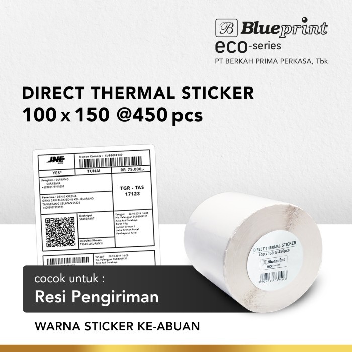 

best -Direct Thermal Sticker 100 x 150 , Label Resi BLUEPRINT ECO 100x150 mm - Isi 500 - Roll