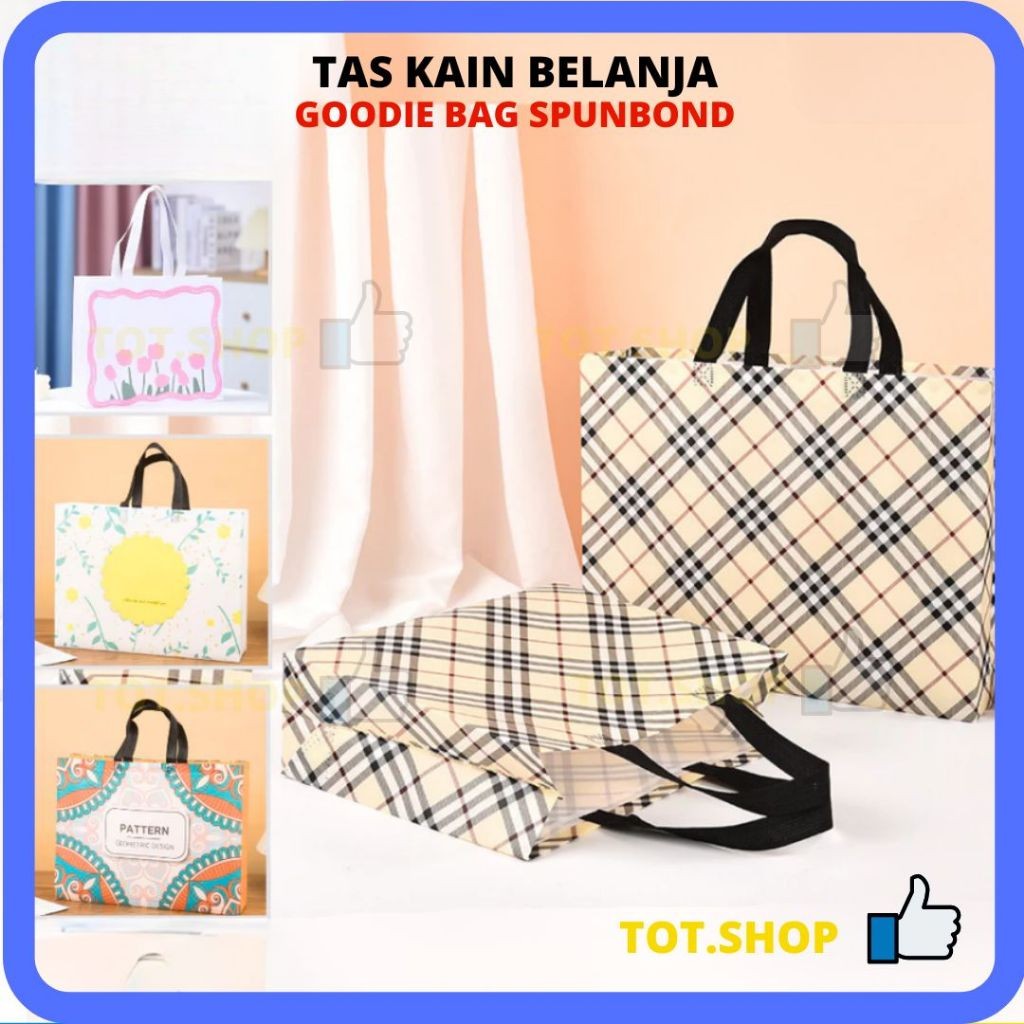 

[1-pcs] TAS KAIN Goodie Bag Spunbond Spoundbond Bag / Tas Belanja Spunbond Model Kotak Box Kantong Tas Belanja Tas Belanja tas spunbond tas souvenir premium tebal dan kuat/Terlaris lipat jumbo/ waterproof/shopping bag