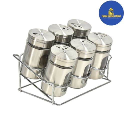 BEST QUALITY Set Toples Bumbu Dapur Kecil (6pcs) Bahan Stainless Kaca 85ml_Silver