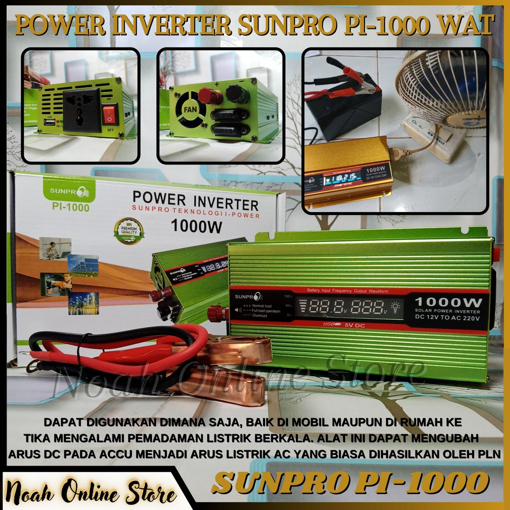 SERBA COD Power Inverter 1000 Watt  SUNPRO PI-1000W - Inverter AC TO DC 12V - 220V / 50HZ - Power In